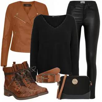 Outfit mit Braun Lederjacke VERO MODA "Leichtes Outfit"