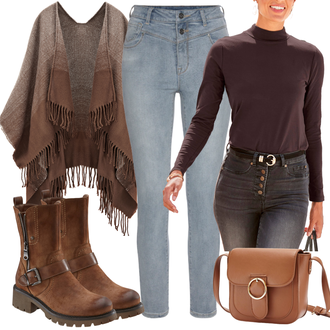 Off Shoulder Outfit mit Hellblau Jeans mit Schlitz/Push up Jeans/SchlupfJeans/Cuir Chaussures/Lederjacke/Ankle Boot/High Waist Jeans/Slim Fit Jeans/Low Rise Jean Lascana "Herbst Outfit für den Alltag"