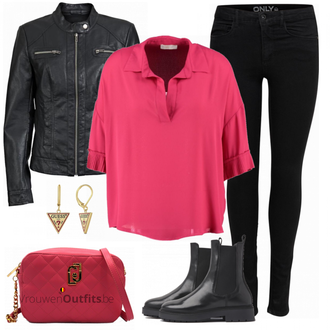 Outfit met rood Blouse "Perfect voor vrije tijd"