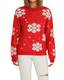 Felcia Damen Weihnachtspullover Baum Elch Muster Rundhals Langarm Weihnachten Strickwaren Winter Neujahr Outfit, O-rot, M