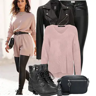 Outfit mit Schwarz Winter Stiefelette/Biker Boot/Gefütterte Stiefelette/Flache Stiefelette/SchnürStiefelette/SpringerStiefel DREAM PAIRS "Stylische Kombination für den Frühling"