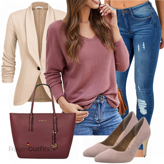 Festlische outfits Herbst mit Braun/Beige/Khaki Unibelle, Braun/Dunkelrot/Rot/Lila/Rosa/Bordeaux Odosalii "Klassisches Outfit"