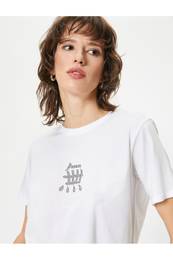 Stone Printed T-Shirt Short Sleeve Crew Neck Cotton