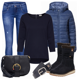 Outfit mit Schwarz Stiefel Tom Tailor "Praktischer Look"