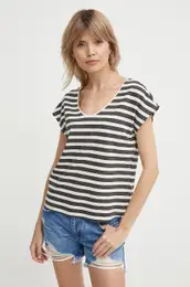 Kratka majica s primesjo lanu KHLOE siva barva, PL505835