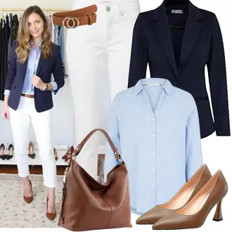 Business Outfits Sportlich mit Dunkelblau/Hellblau Business Anzug/Smoking Blazer/Lässiger Blazer/Blusenblazer/Eleganter Blazer/Boyfriend Blazer/Blazerjacke/Lederjacke für Männer/Lederjacke Fransa "Modisches Frühlingsoutfit"Look: Classic, Sportlich, Schick, Büro, Empire, Edel, Business, Workwear, Elegant, Smart Casual, Ausgefallene, Preppy, Glamourös