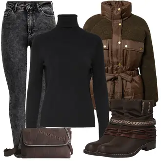 Outfit sa Tamnozelena/Smeđa/Kaki/Tamnosmeđa Prošivena Jakna/Tradicionalni kardigan/Voštana Jakna/Jakna od tvida/Jesenska jakna/Održiva jakna/Vunena Jakna/Zimska Jakna Urban Classics "Udoban zimski outfit"