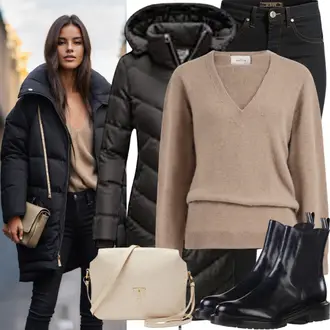 outfit mit Bež/Rjava/Khaki Pleteni Pulover/Zimski Pulover/Pulover Nicki/Pulover iz Kašmirja/Pulover Carmen/Preprost Pulover/Osnovni Pulover/Volnen Pulover/Pulover iz pliša/Slap Izrez Pulover/Teddy Pulover/2-v-1 Pulover/Pulover z Resicami/Pulover za dojenje/Fini Pleteni Pulover Pinko "Pomladanska obleka"
