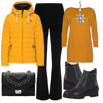 70er Outfit mit Schwarz Hose Große Größe/Leggings Große Größe/Schlaghose/Flared Leggings/Ausgestellte Hose/Schlaghose Leggings VERO MODA "SCHMUDDELWEDDA JACKE"Look: Uni, 70er, Coole, Disco, Nahtlos, Skater, Techno, Outdoor