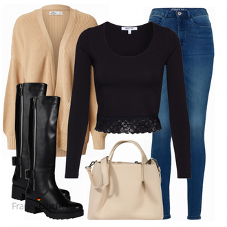 Midi Outfit mit Schwarz/Braun Bluse Große Größe/T-Shirt & Top/Strick Große/Shirt & Top Große Größe/Kleid Große Größe/Bluse und Tunika/T-Shirt mit 3/4-Ärmel/Klassische Länge/Strick Top/Langes Oberteil/Longshirt/Rollkragenshirt/Strickshirt/Langarm-Shirt/Wasserfallshirt/Wickelshirt About You "Perfekt für die Freizeit"