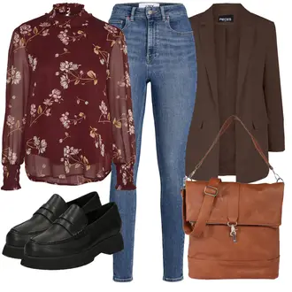 Outfit mit Dunkelbraun/Braun Mantel/Blazerjacke/Blazer mit Feder/Blusenblazer/Boyfriend Blazer/Lederjacke/Eleganter Blazer/Longblazer/Oversize Blazer/Lederjacke für Männer Pieces "Freizeit Outfit"