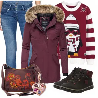 Outfit mit Rot Weihnachtspullover Viottiset "Navahoo Mantel"