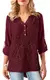 ECOWISH V Ausschnitt Damen Top Spitzen Oberteil Casual Tunika Langarm Shirt Bluse Rot S