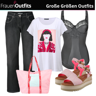 Outfit mit Rosa/Beige/Blau Schultertasche Lacoste "Perfekt für Mollige"