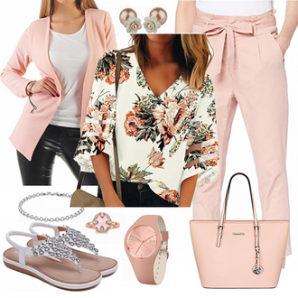 Jeans Outfit mit Braun/Lila/Rosa/Rot/Weiß 3/4 Bluse/Gemusterte Bluse/Bluse Oberteil/DruckBluse Roskiky "Rosa Bluse"
