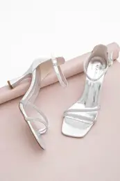 Women's Evening Dress with Stones Heels and Flat Toe Sapro silver.