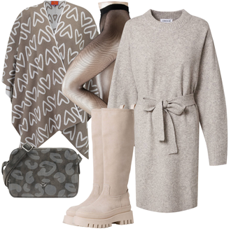 Outfit s Béžová/Růžová Síťovaný punčocháč/Síťovaná punčocha Falke "Módní zimní outfit"