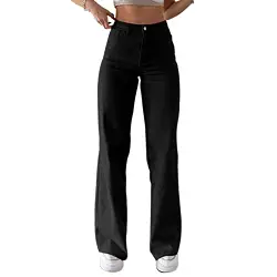 NC Damen High Waist Wide Leg Straight Denim Jeans Y2K Baggy Hose Vintage Streetwear Cargohose mit Taschen, Schwarz, L