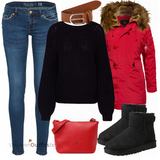 Outfit met rood Alpha Industries "IVYREVEL Trui zwart"