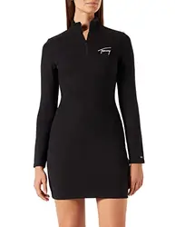 Tommy Jeans Damen Tjw Ls Signature Figurbetonte Kleider, Black, M