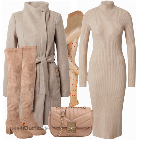 Beige/Khaki/Braun Kleid Große Größe/Hochgeschlossenes Kleid/Langes Strickkleid/Pulloverkleid/Rollkragenkleid/Winter Strickkleid/Strick Große Edited kombinieren mit Braun/Beige Overknee Stiefel/Flache Overknee Stiefel/Kniehoher Stiefel/Leder Overknee Stiefel/Langer Stiefel About You