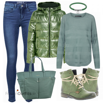 Outfit mit Grün Stiefel Rieker "ONLY Pullover"