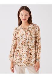 Tie Collar Patterned Long Sleeve Women's Blouse