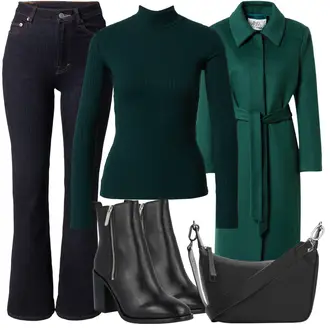 Winter Outfit mit Dunkelblau/Blau T-Shirt/Jeans mit Schlitz/Schlaghose Jeans/Winterjacke/Thermojeans/High Waist Jeans/Cropped Jeans/Damen 7/8-Länge Jeans/Leder Schuhe weekday "Cooles Winter Outfit"