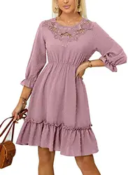 ZIYYOOHY Damen Casual Blusenkleid Chiffon Button V-Ausschnitt 3/4 Ärmel Freizeit Mini Sommerkleid Mit Gürtel (5012-Rosa, M)