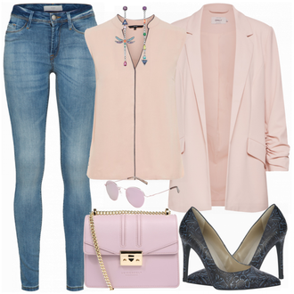 Outfit mit Blau/Hellblau Lederjacke/Biker Jeans/Low Rise Jean/Low Waist Jean/Push up Jeans/Slim Fit Jeans/Leder Schuhe/Herren Lederjacke/Winterjacke Ichi "Business Lady"