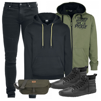 Outfit mit Schwarz/Grün Schultertasche Fjällräven "Vans"