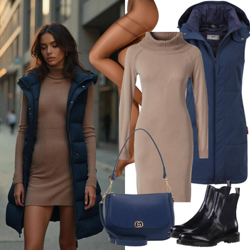 Schwarz Stiefel Chelsea Boot Ecco kombinieren mit Beige/Braun/Weiß/Khaki Langes Strickkleid/Rollkragenkleid/Pulloverkleid/Winter Strickkleid/Langärmliges Winterkleid Thinking mu