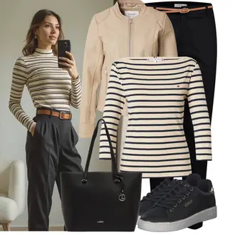 Outfit mit Beige/Braun/Khaki Mantel/Bikerjacke/KunstLederjacke/Jacke mit Seitlichem Reißverschluss/Leder Bomberjacke/Lederjacke/Motorradjacke/Frühlingsjacke/Sommerjacke/Übergangsjacke B.young "Freizeit Outfit für den Frühling"