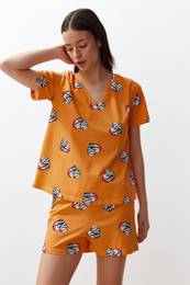 Orange 100% Cotton Heart Knitted Pajama Set