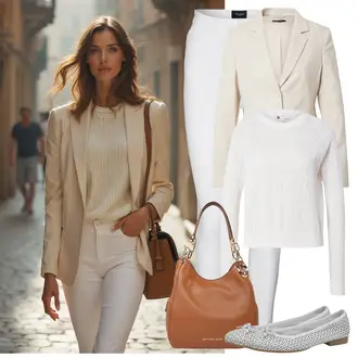 Outfit sa Siva/Bijela/Krem Skinny Hlače/Jeggings/Tajice s Prorezom/Termo Hlača/Tajice visokog Struka/Treggings VERO MODA "Savršen za proljeće"