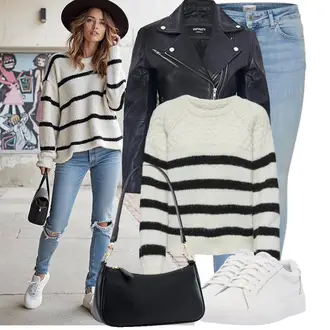 Classic Outfit mit Schwarz/Dunkelblau Vintage Lederjacke/Motorradjacke/KunstLederjacke/Bikerjacke Infinity Leather "Cooler Look für den Frühling"Look: Classic, Rad, Metal, Egirl, Rock N Roll, Sportlich, Trendige, 80er
