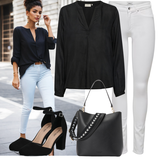 Rote und schwarze Chiffonblusen Outfits image