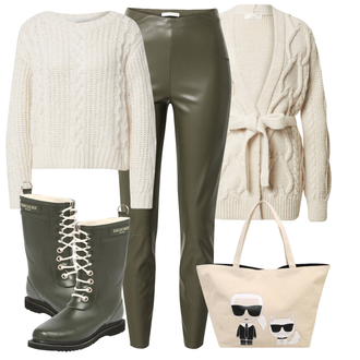 Outfit mit Dunkelgrün/Grün Gummistiefel/Klassischer Stiefel/Gummistiefelette/Wasserdichter Stiefel ILSE JACOBSEN "Schickes Herbst Outfit"