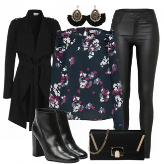 Party Outfits mit Schwarz/Weiß Lederjacke/Lederimitathose/Lederlegging/Leggings Lederoptik/Lederhose/Skinny Hose/Treggings/Biker Jeans/Thermojeans Vila "OneDance"