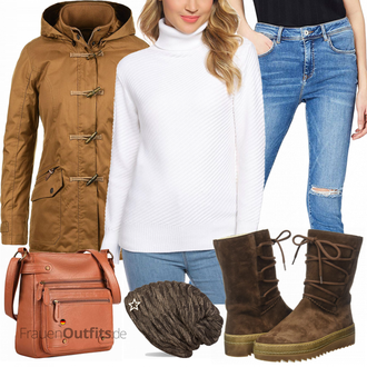Wasserdicht Outfit mit Braun/Khaki/Beige Herbstjacke/Winter Parka/Parka-übergangsjacke/Wachsjacke Desires "Akalnny Rollkragen"