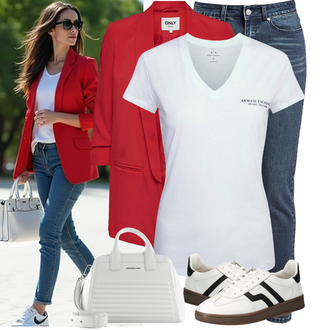 40e verjaardag Gast Outfit met rood/Donkerrood Zomerjas/Regenjas/Blazermantel/Driekwart Mantel/Scuba Mantel/Regenmantel & Functionele Mantel/Geklede Mantel/Midi Mantel/Overgangsmantel/Lichte Mantel/Lange Blazer/Oversized Blazer/Blouse Blazer Only "Modieuze lente-outfit"Look: Opera, Moederdag, Valentijnsdag, Concert, Verjaardag, 70e verjaardag, 40e verjaardag, Vormsel, 60e verjaardag