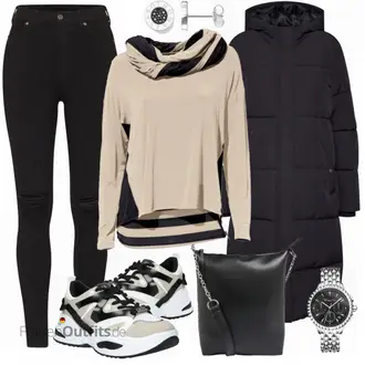 Punk Outfit mit Schwarz Lederjacke/Lederjacken/Jeans mit Schlitz/Jeans mit Loch/High Waist Jeans/Biker Jeans/Push up Jeans Dr. Denim "Heine Shirtset"Look: Uni, Schön, Punk, Nahtlos, Techno