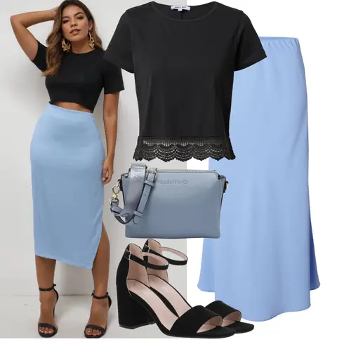 Comment poter Noir Chemisier Grande Taille/Top Court/Haut Raccourci/Crop Top Dentelle/Top Court About You avec Bleu clair/Bleu Short Grande Taille/Robe Grande Taille/Jupe d'Invité de Mariage/Jupe de Bureau de Mariage Civil/Jupe Chrétienne/Jupe Mi-mollet/Jupe Longue/Jupe longue/Jupe à Nouer/Jupe Maxi Vintage/Jupe Italienne/90s Jupe/Jupe Moderne Pieces