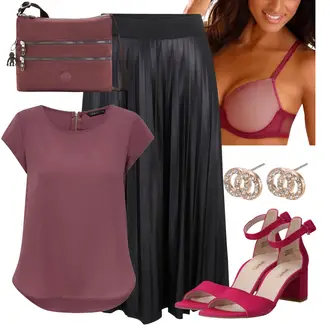 Festival Outfit s Černá/Šedá/Tmavě šedá Sukně do Délky Lýtka/Křesťanská Sukně/Dlouhá Sukně/Maxi Sukně/Midi Sukně/Moderní Sukně/Plisovaná Sukně/Sukně Pro Matriku Vila "Pestrý letní outfit"Look: Bar, Koncert, Festival, Zvláštní příležitosti, Divadlo, Matriční úřad