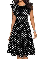 Lässiges A-Linie-Cocktailkleid für Damen von Yathon, Retro-Stil, Rüschenarm, florales Design, Swing-Partykleid - - Mittel