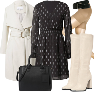 Outfit mit Schwarz/Dunkelgrau/Grau/Dunkelgrün Blusenkleid/Kleid mit Gürtel/Herbstkleid/Langärmliges Winterkleid/Langarm Etuikleid/Standesamt Kleid/Tunika Kleid About You "Elegantes Winter Outfit"
