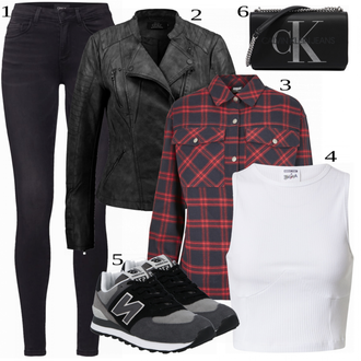 Prošívaný Outfit s Černá/Tmavě šedá Motorkářské Bund/Motorkářská bunda/Bunda s Bočním Zipem/Kožené Bund/Bunda z Umělé Kůže Only "Cool každodenní outfit"