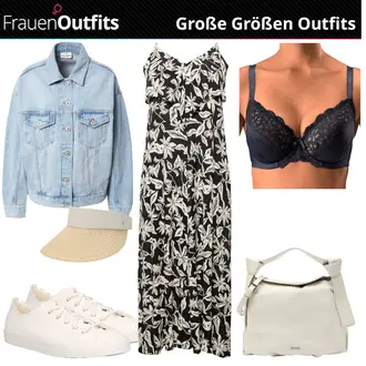 Geblümt Outfit mit Schwarz/Weiß/Dunkelgrün/Grün/Creme Kleid Große Größe/Langes Sommerkleid/Maxikleid/Midikleid/Bedrucktes Kleid/Kleid Standesamt-gast/Ärmelloses Kleid guido maria kretschmer curvy "Stilvolle Große Größen Outfits"