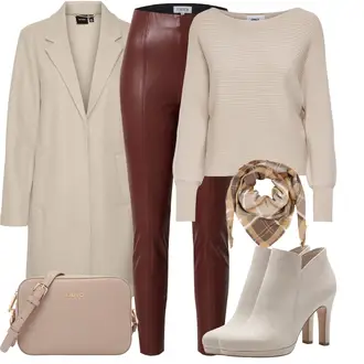 Outfit mit Rot/DunkelRot/Bordeaux/Braun Hose Große Größe/Lederimitathose/Lederlegging/Leggings Lederoptik/Lederhose/Leggings Große Größe Edited "Herbstlicher Look"