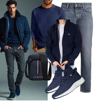 Stehkragen Outfit mit Dunkelblau/Blau/Hellblau Strick Hoodie/Ausgefallener Hoodie/Sport Hoodie/Women's Fleece Sweatshirts/Sport Sweatshirt/Sweatjacke Iriedaily "Freizeit Outfit"